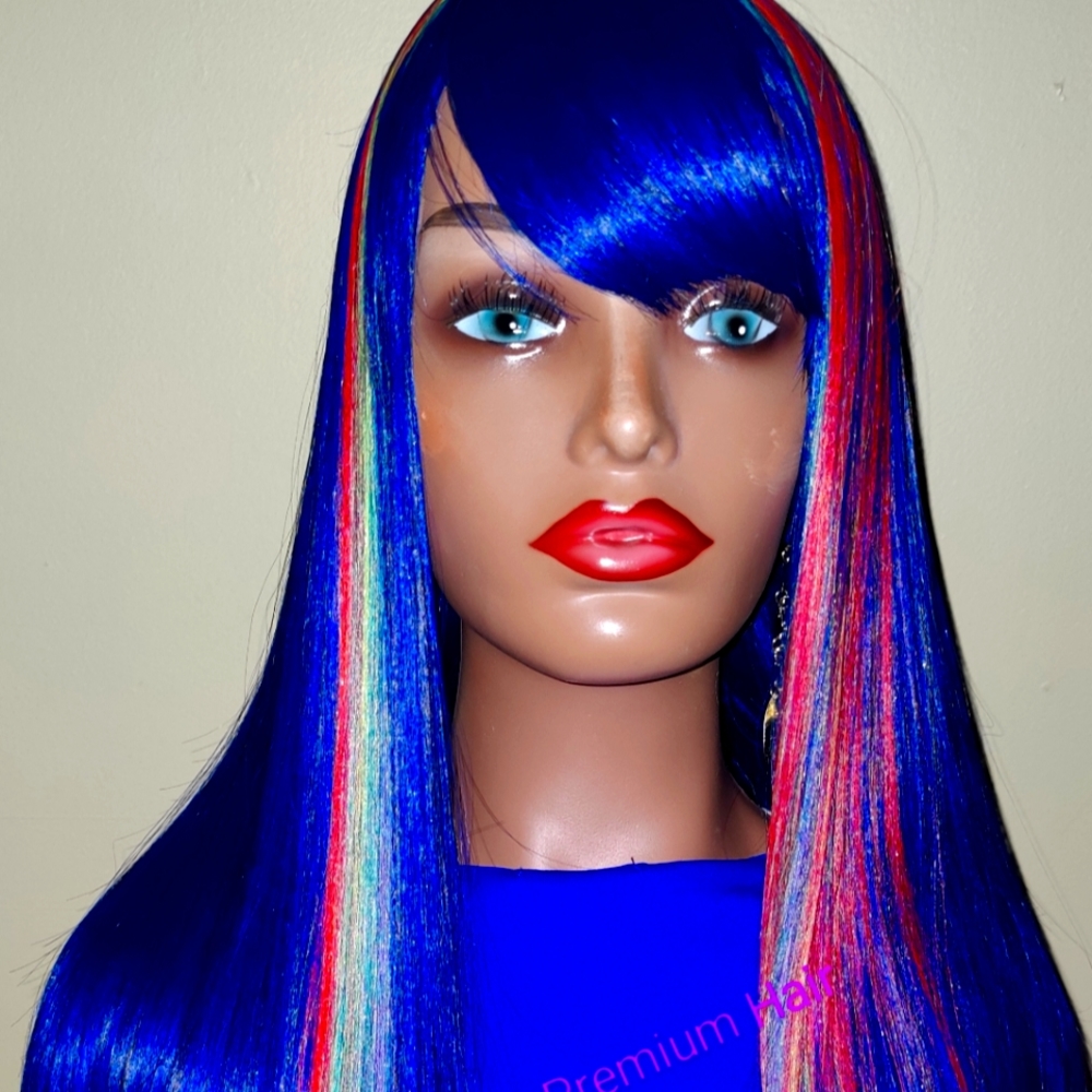 Premium Synthetic Rainbow Straight Spirit Wig with Bangs.